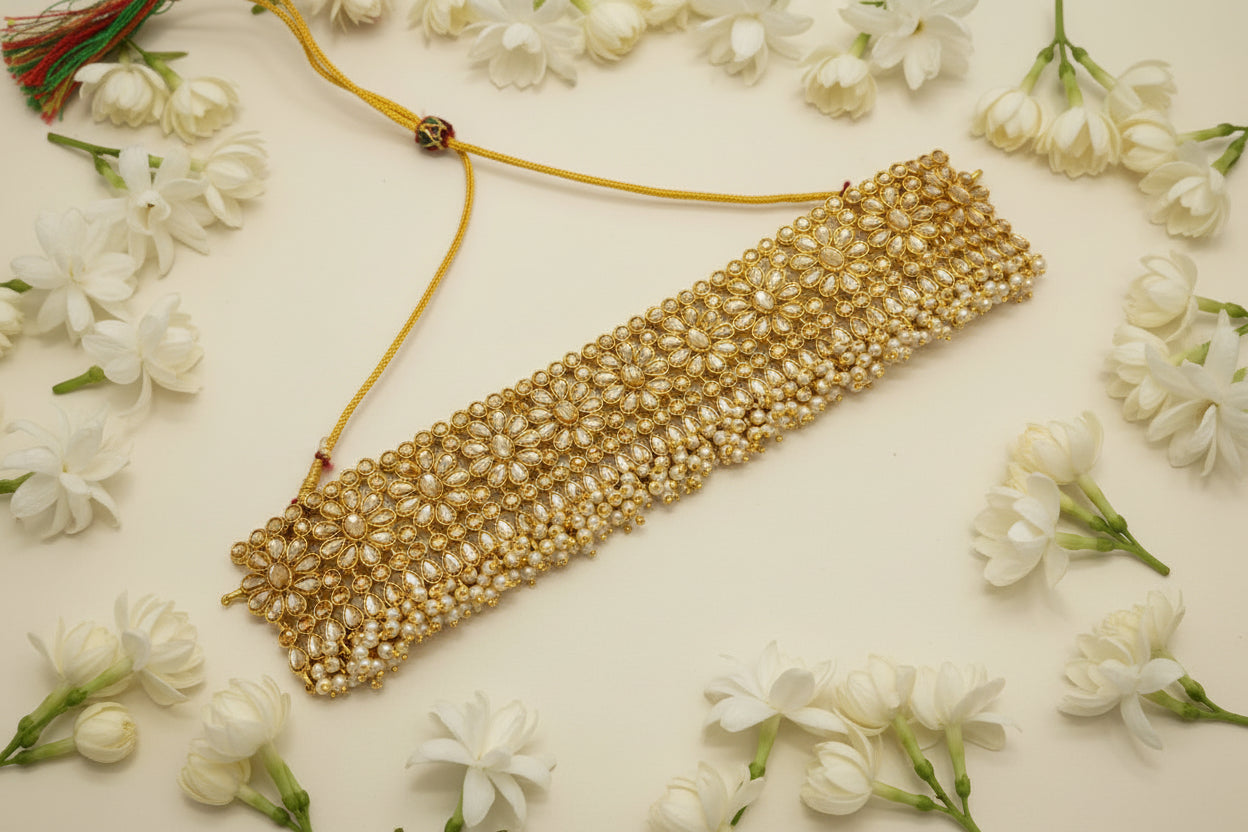 Tinted Gold Floral Choker