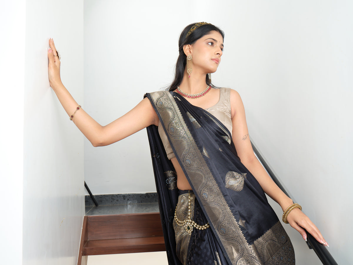 Midnight Black Benarasi Silk Saree