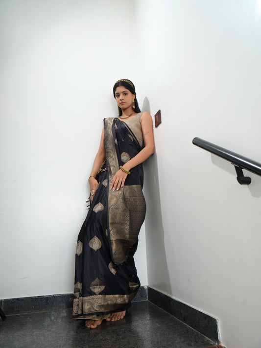 Midnight Black Benarasi Silk Saree