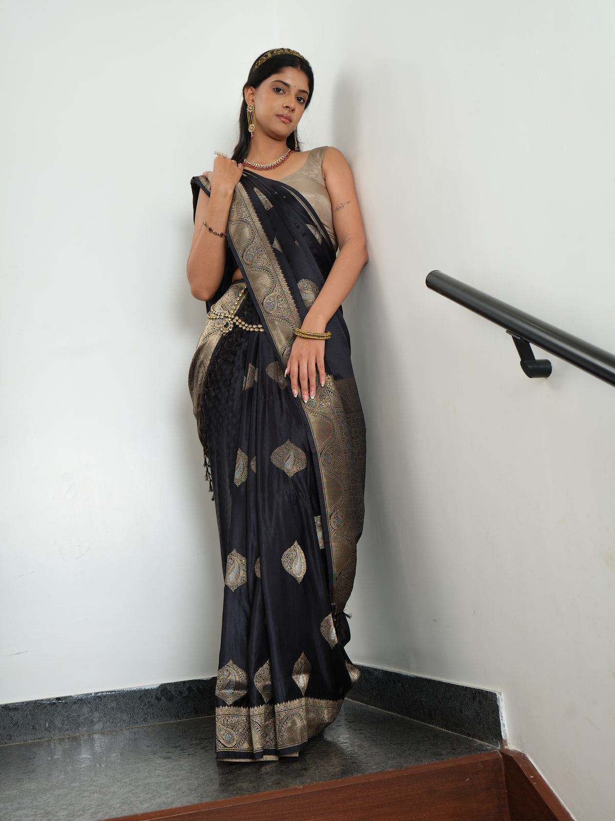 Midnight Black Benarasi Silk Saree