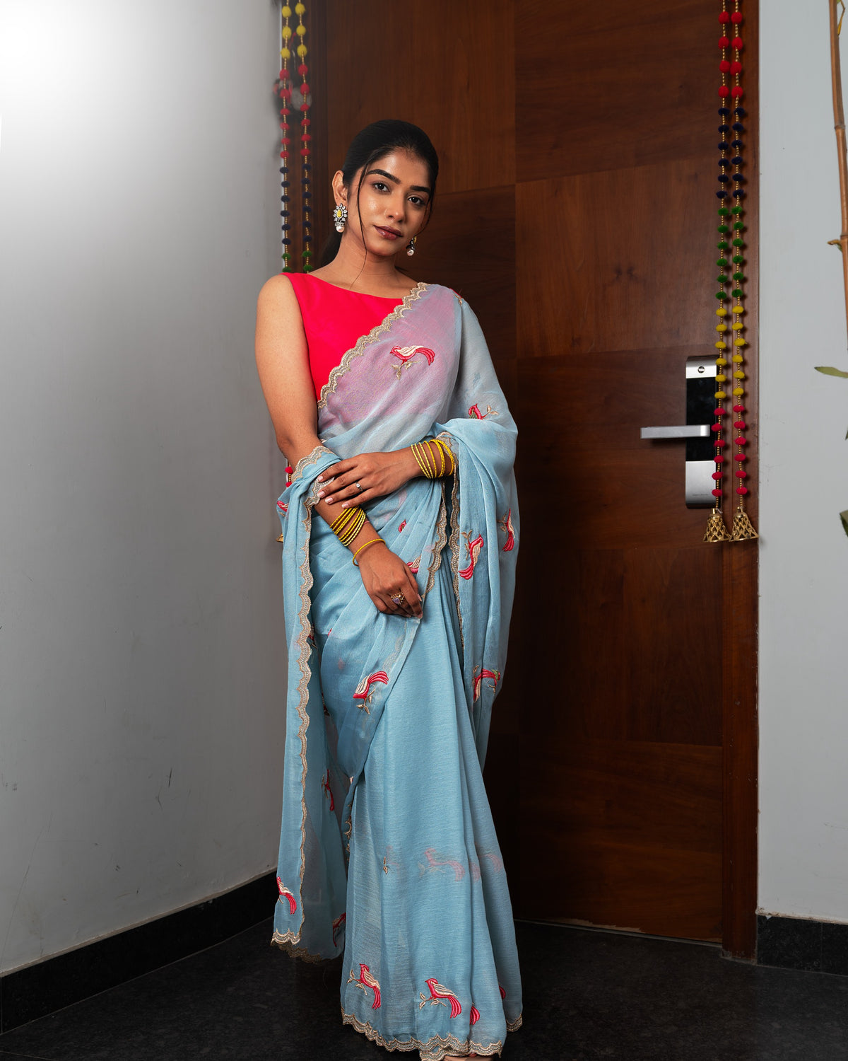 Powder Blue Organza Saree with Embroidery