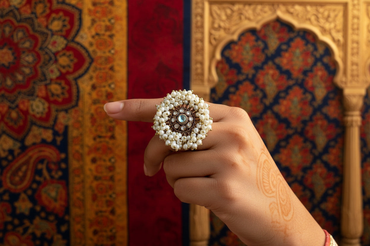 Pearl Studded Ring (Adjustable)